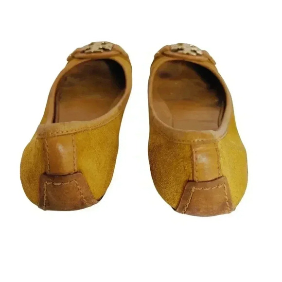 Tory Burch Yellow Suede Flats With Gold Emblem Leather Ballet Flats Size 6.5 - Picture 4 of 11